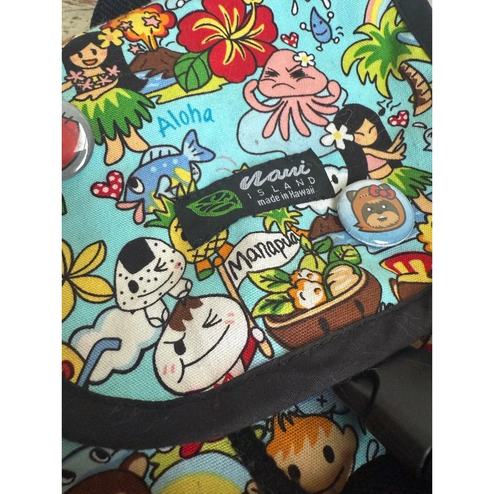 Vintage Hawaii Kids Backpack Aloha Hula Manapua Blue Canvas Bag